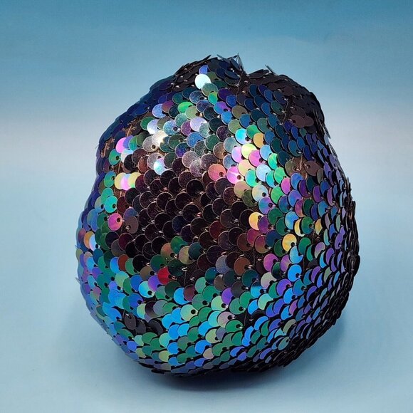 Blue Pumpkins Sequin Iridescent Fabric Gothic Halloween Decor Silver Stems 3 PC - Picture 8 of 10